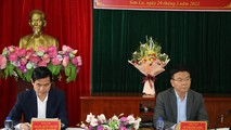 Bộ trưởng Lê Thành Long và Phó Bí thư, Chủ tịch UBND tỉnh, Trưởng Ban chỉ đạo THADS tỉnh Hoàng Quốc Khánh đồng chủ trì buổi làm việc.