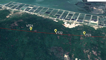 Vị trí các cột của Đường dây 500 kV Vân Phong - Vĩnh Tân từ vệ tinh