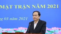 Ủy viên Bộ chính trị, Chủ tịch UBTW MTTQ Việt Nam Trần Thanh Mẫn phát biểu tại hội nghị.
