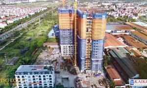 Cán đích vượt tiến độ, khu căn hộ TSG Lotus Sài Đồng chính thức cất nóc