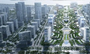 Ý tưởng "Dải ngân hà xanh chốn Thăng Long - Thang Long Green Galaxy" đạt giải A. Nguồn ảnh: Chụp từ Ý tưởng quy hoạch khu vực trụ sở Bộ, ngành trung ương.