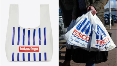 Thiết kế "The Monday Shopper" của Balenciaga giống hệt túi nylon của Tesco. Ảnh: Balenciaga, Independent