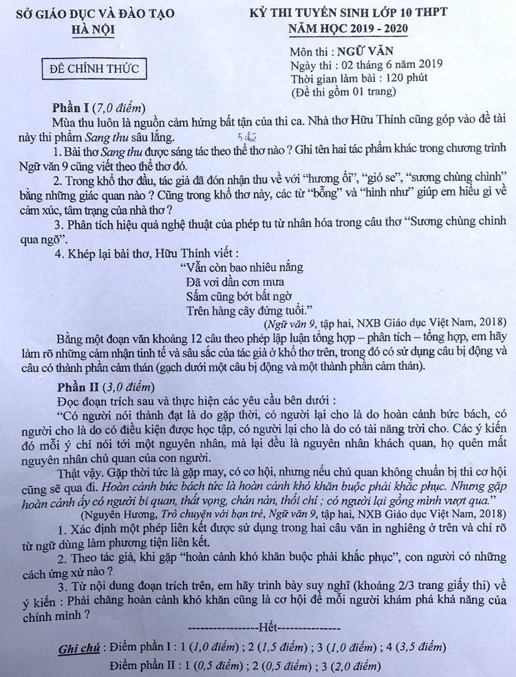 Đề thi môn Ngữ văn. Ảnh: Dương Tâm