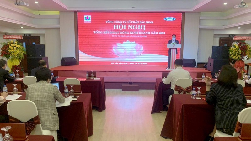 Ông Vũ Anh Tuấn - Tổng Giám đốc Tổng công ty Cổ phần Bảo Minh phát biểu tại hội nghị Tổng kết hoạt động kinh doanh năm 2021.