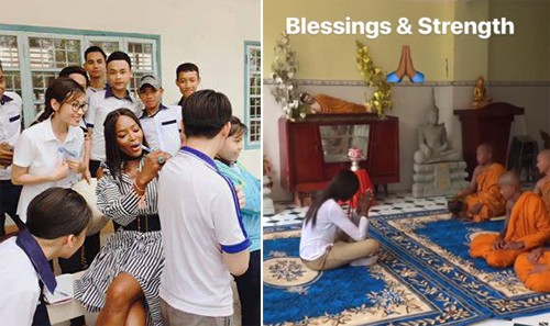 Naomi Campbell thăm trường học ở Cần Thơ và chùa chiền. Ảnh: Fanpage Naomi Campbell.