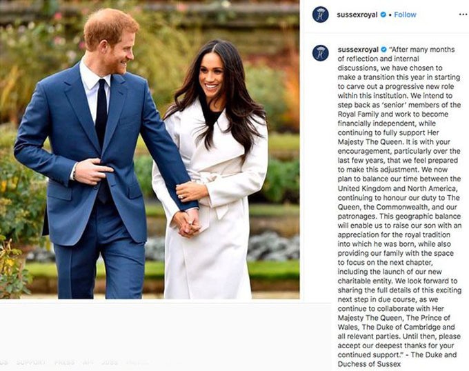 Nhà Harry đăng tuyên bố trên tài khoản Instagram.
