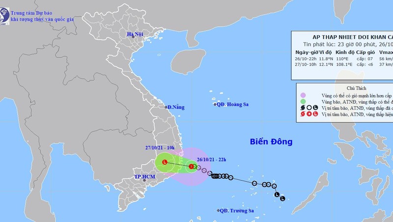 Áp thấp nhiệt đới đổ bộ vùng biển Khánh Hòa-Ninh Thuận, Thừa Thiên Huế đến Đông Nam Bộ mưa to