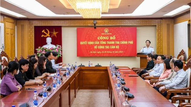 Phó Tổng Thanh tra Chính phủ Trần Ngọc Liêm phát biểu tại Lễ công bố quyết định của Tổng Thanh tra Chính phủ về công tác cán bộ.