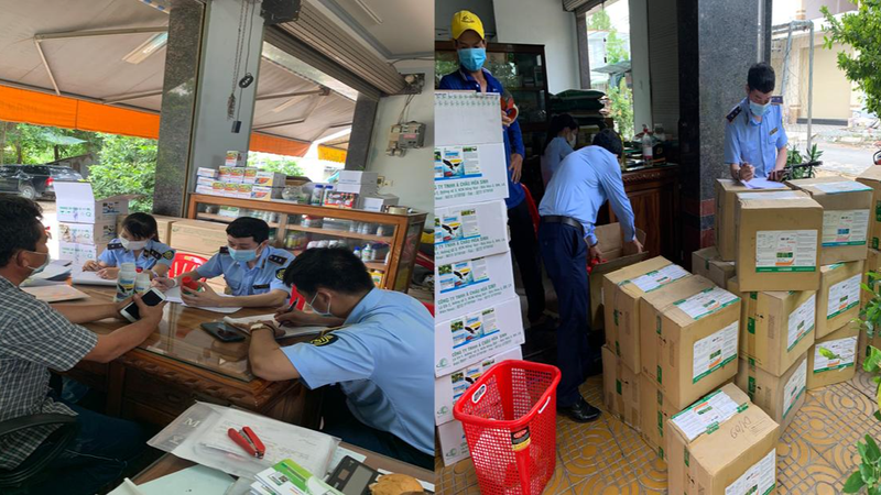 Đội QLTT số 1 kiểm điếm số sản phẩm phân bón và thuốc bảo vệ thực vật đã quá hạn sử dụng.