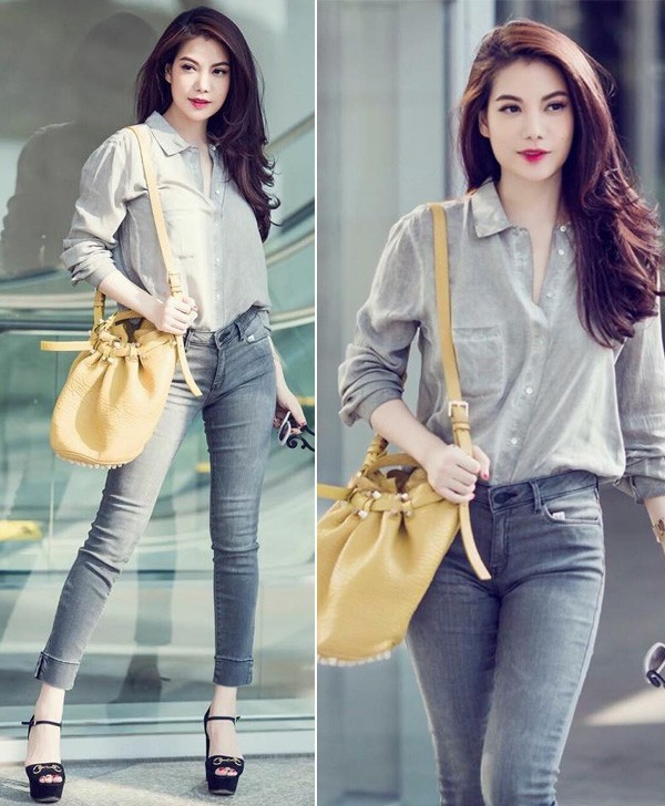 Kết quả hình ảnh cho Quần skinny + áo sơ mi sao châu âu