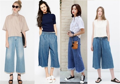 Kết quả hình ảnh cho Quần culottes bò sao Châu Âu