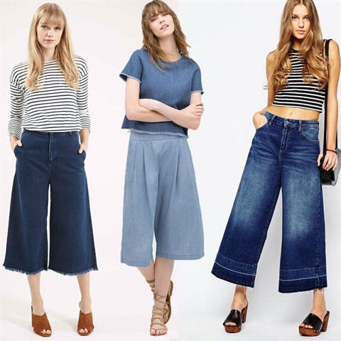 Kết quả hình ảnh cho Quần culottes bò sao Châu Âu