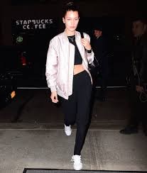 Kết quả hình ảnh cho crop top trắng cùng áo khoác bomber, quần da bó và giày cao gót