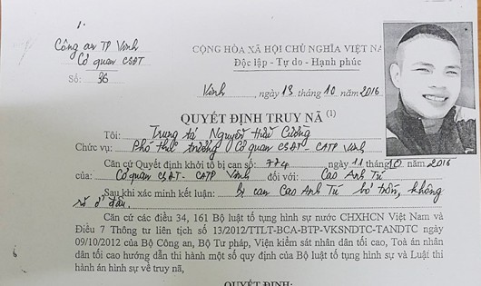 Lệnh truy nã đối với Cao Anh Tú