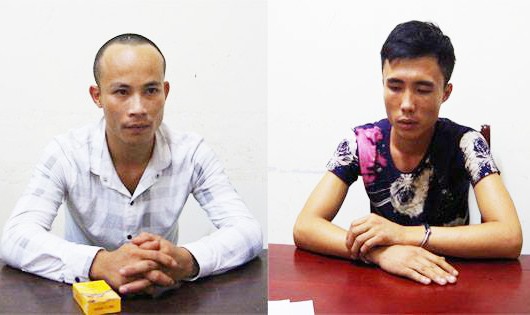 Hai nghi phạm Nguyễn Đình Hà và Phan Văn Xin đến CQĐT Công an Nghệ An đầu thú.