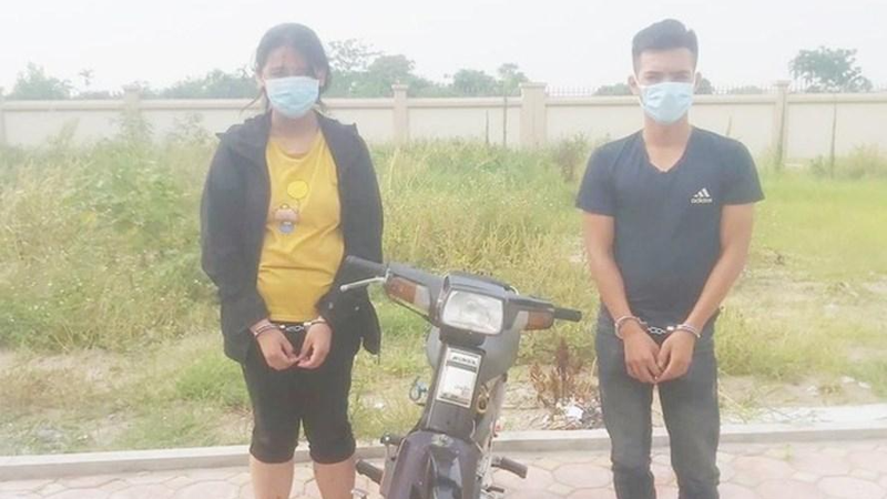 Các đối tượng Thương và Hiệu cùng tang vật vụ án.