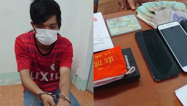 Nghi phạm Nguyễn Văn Cân và tang vật vụ án.