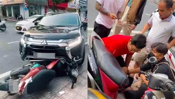 Hình ảnh ô tô Trung tá Lê Hoàng Việt Lâm chặn đường đối tượng cướp giật và đối tượng đã bị khống chế.