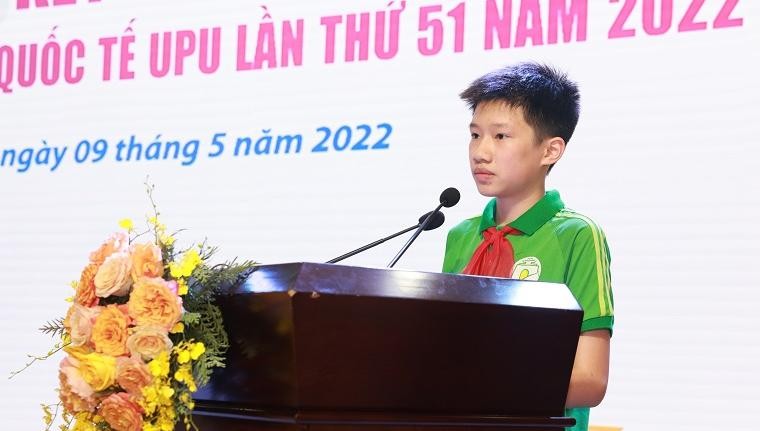 Nguyễn Bình Nguyên, tác giả bức thu đoạt giải Nhất quốc gia cuộc thi Viết thư quốc tế UPU lần thứ 51 tại Việt Nam. Ảnh: https://mic.gov.vn/