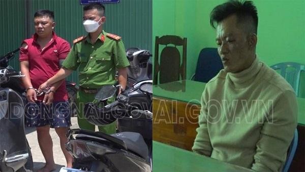 Đối tượng Lê Bảo Cường (bên phải) và Nguyễn Thành Phước bị bắt giữ. Ảnh: Công an tỉnh Đồng Nai.