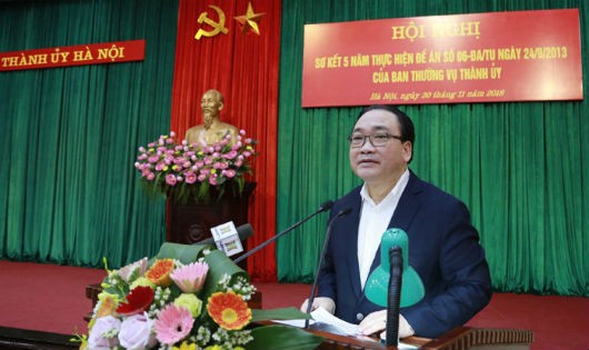 Bí thư Thành ủy Hà Nội Hoàng Trung Hải phát biểu kết luận Hội nghị