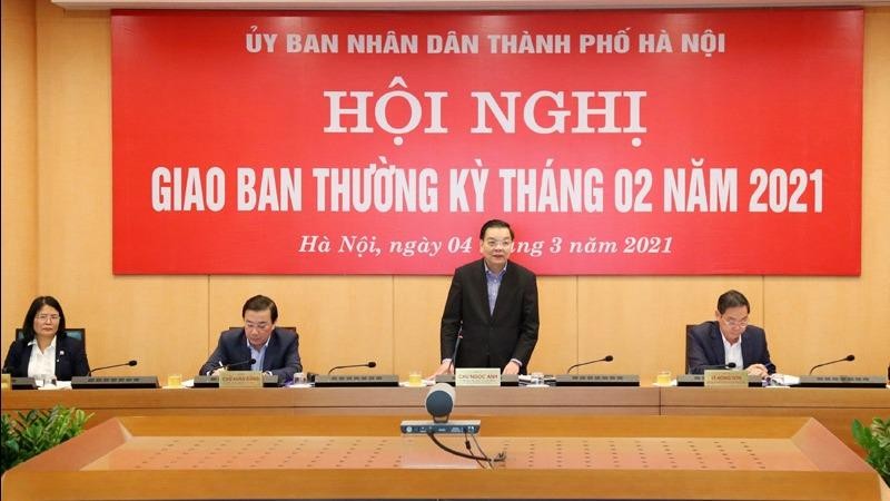 Chủ tịch UBND thành phố Hà Nội Chu Ngọc Anh phát biểu tại hội nghị.