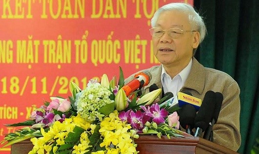 Tổng Bí thư Nguyễn Phú Trọng dự Ngày hội Đại đoàn kết toàn dân tộc tại thôn Phật Tích, xã Phật Tích, huyện Tiên Du, tỉnh Bắc Ninh.