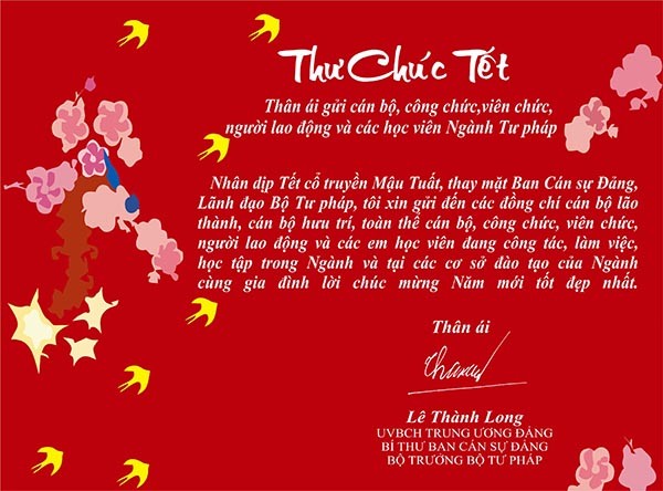 Bộ trưởng Tư pháp gửi Thư chúc mừng toàn Ngành nhân dịp năm mới