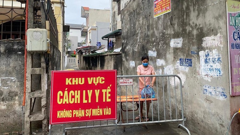 Khu vực cách ly y tế vì liên quan đến bệnh nhân COVID-19 tại Đông Anh. Ảnh: Khiếu Hương
