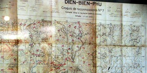 Một phần tấm bản đồ đồng chí Trần Phận đoạt được ở sân bay Mường Thanh tháng 12/1954.