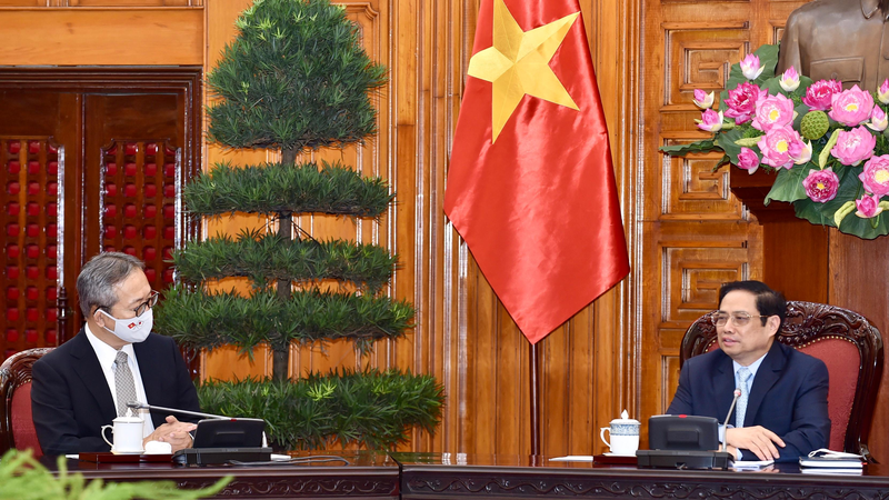 Thủ tướng Chính phủ Phạm Minh Chính tiếp Đại sứ Nhật Bản tại Việt Nam Yamada Takio. Ảnh: VGP/Nhật Bắc