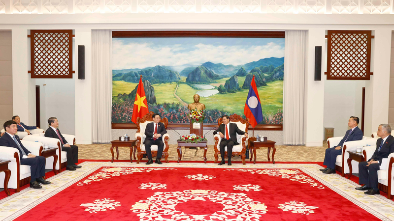 Chủ tịch Quốc hội Vương Đình Huệ chào xã giao Tổng Bí thư, Chủ tịch nước Lào Thongloun Sisoulith