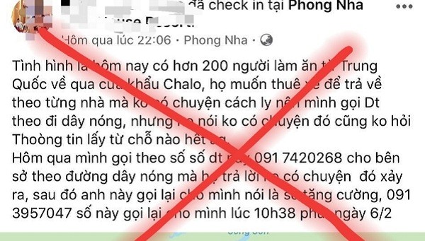 Một trường hợp bị xử lý sau khi tung tin thất thiệt về bệnh Covid-19.