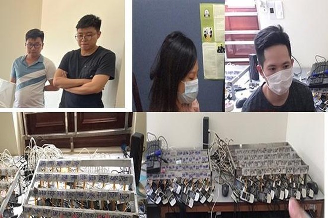 Các đối tượng và tang vật bị bắt giữ.
