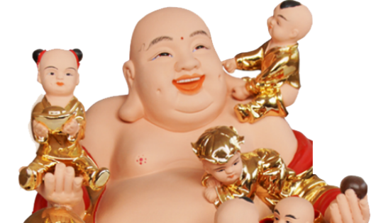 Đức Di lặc với 5 đứa trẻ tượng trưng cho “ngũ tặc”