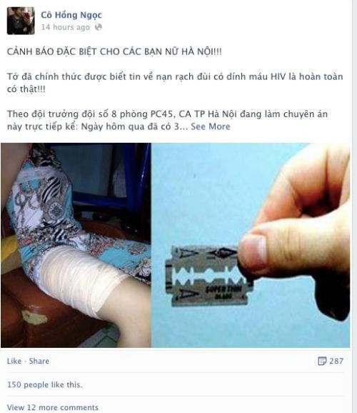 Hình ảnh trên facebook tung tin thiếu nữ bị rạch đùi