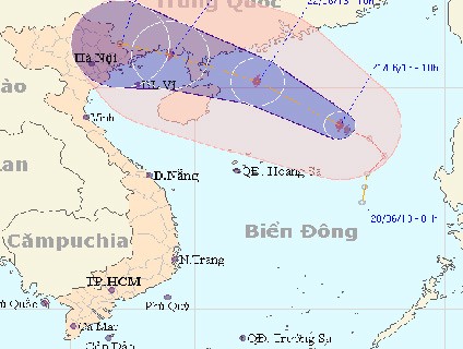 Vị trí và đường đi cơn bão số 2.