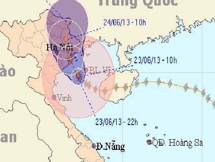 Vị trí tâm bão và hoàn lưu bão số 2 vào 10h hôm nay.