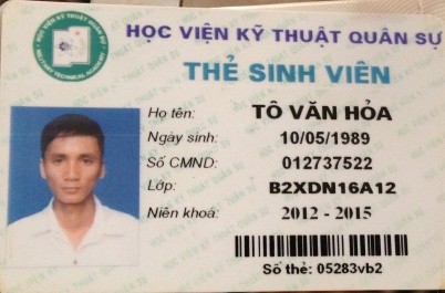 Thẻ sinh viên của Tô Văn Hỏa.